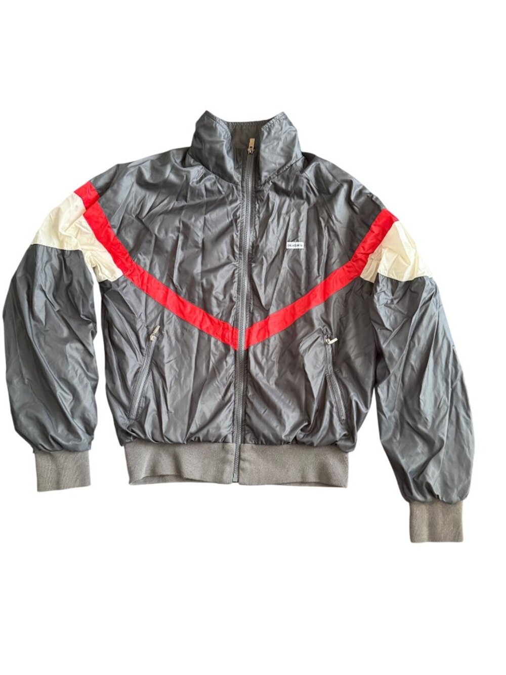 Descente Vintage Nylon Track Jacket Gray Red Chevron M